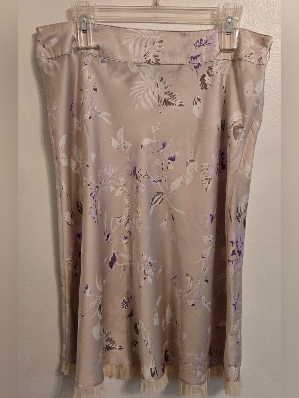 Kenzie Silk Floral Midi Skirt With Ruffled Tulle At Hem Womens XL